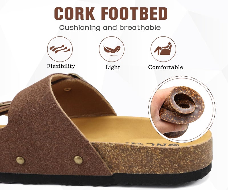 ONCAI Womens Comfortable Sandals Knock Off Clogs Sandals Women Dressy Summer Flat with Arch Support Two Strap Slip On Adjustable Buckle Slides Shoes for Women Brown Size 6 - Image 5